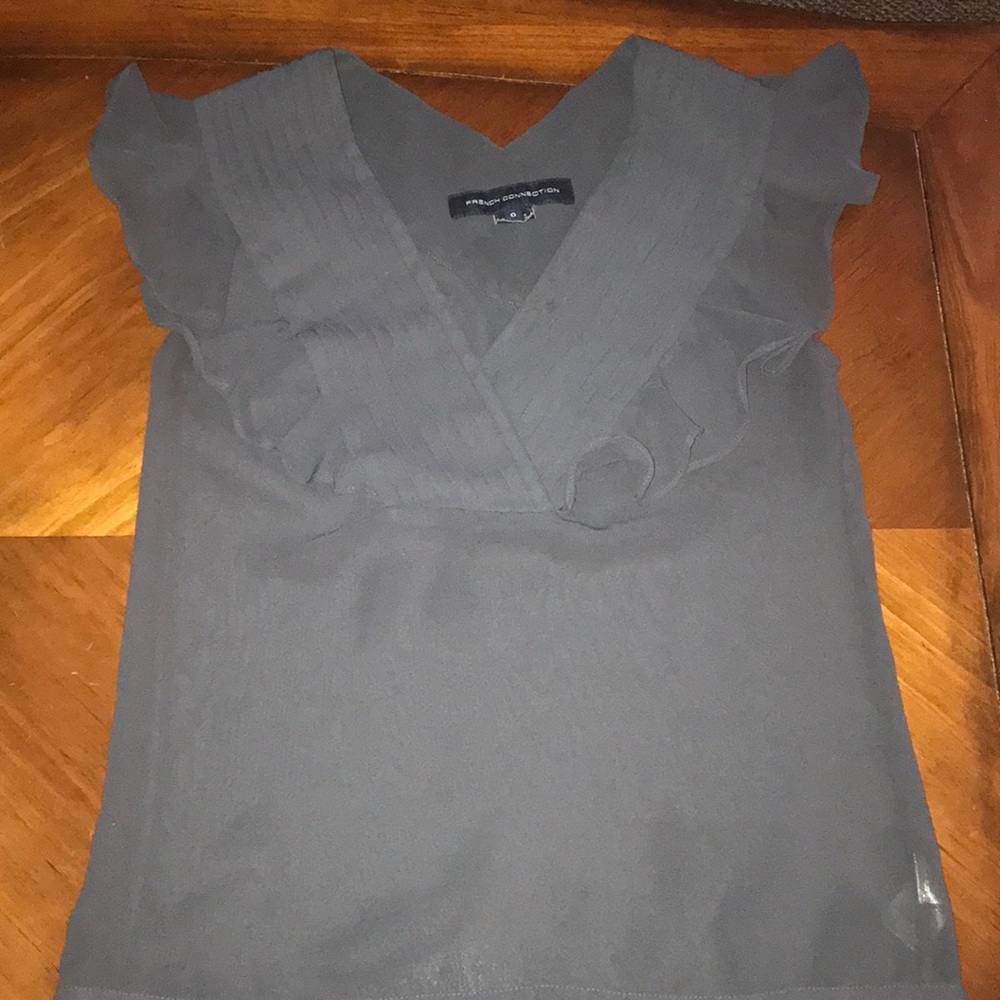 Sheer French Connection dove gray blouse